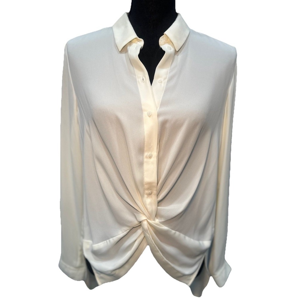 Zara Basic Collection Blouse Small Ivory Long Sleeve Button Up Sheer Long Back